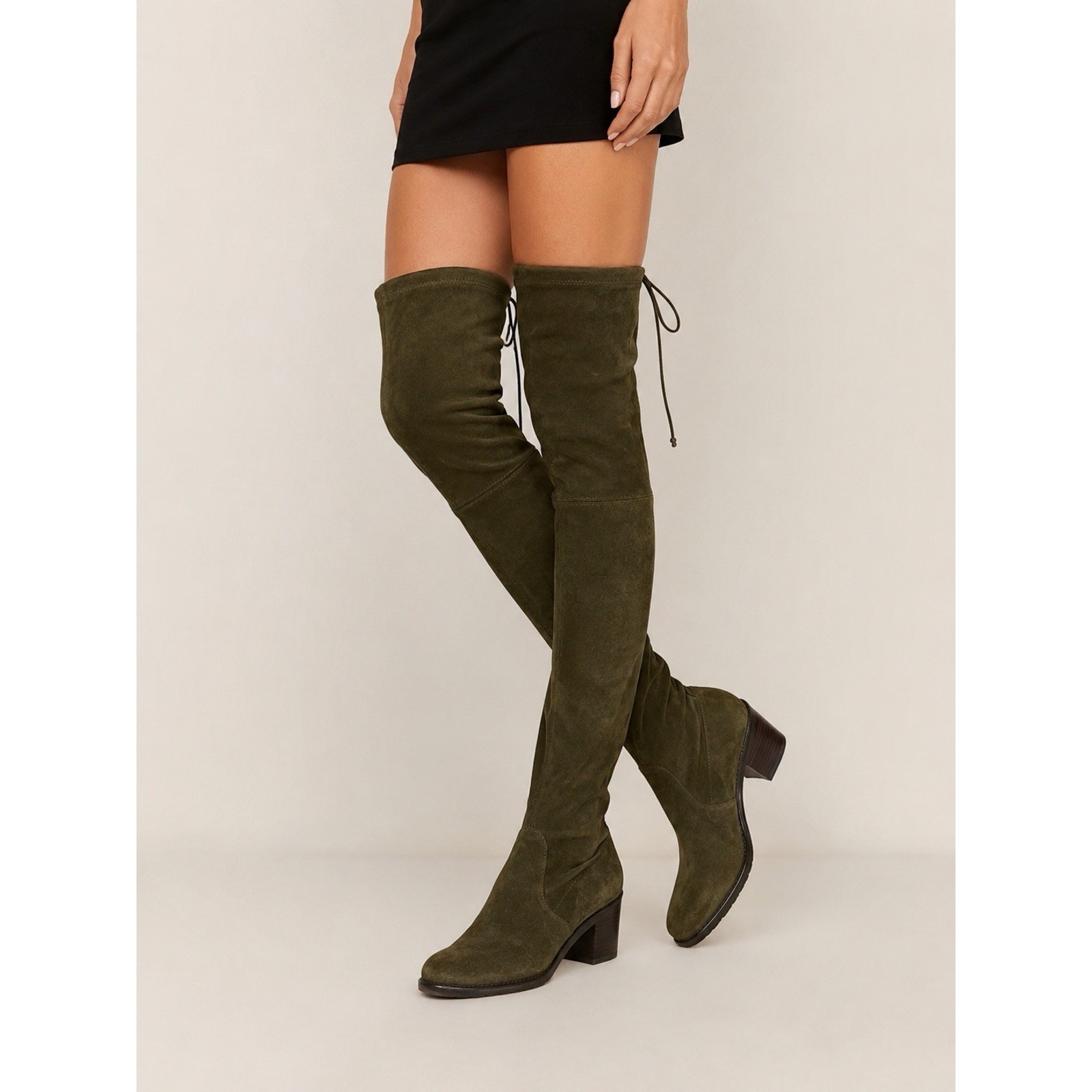 New Stuart Weitzman Lowland Over The Knee Boots Olive Suede Pull On Size 6b